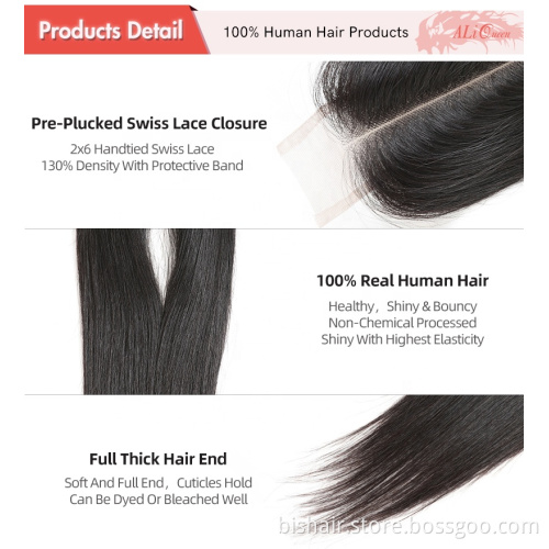 Hair wholesalers Virgin human Hair Closure Human 2x6 lace closure for black woman straight middle part in stock
